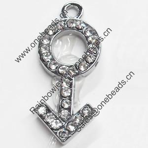 Zinc Alloy Charm/Pendant with Crystal, 12x27mm, Sold by PC