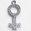 Zinc Alloy Charm/Pendant with Crystal, 12x27mm, Sold by PC