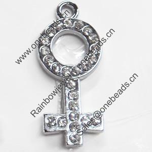 Zinc Alloy Charm/Pendant with Crystal, 12x27mm, Sold by PC