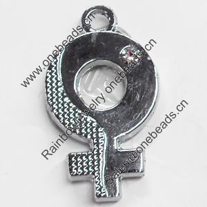 Zinc Alloy Charm/Pendant with Crystal, 15x25mm, Sold by PC