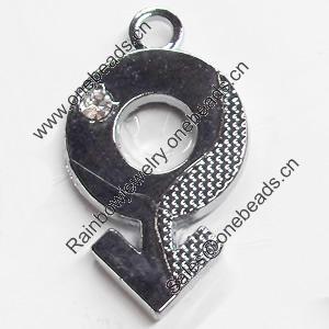 Zinc Alloy Charm/Pendant with Crystal, 15x25mm, Sold by PC