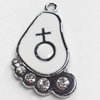 Zinc Alloy Charm/Pendant with Crystal, 21x32mm, Sold by PC