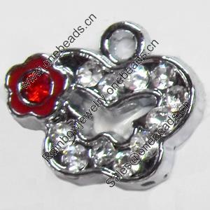 Zinc Alloy Charm/Pendant with Crystal, 15x13mm, Sold by PC
