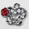 Zinc Alloy Charm/Pendant with Crystal, 15x13mm, Sold by PC