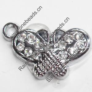 Zinc Alloy Charm/Pendant with Crystal, Butterfly, 20x13mm, Sold by PC