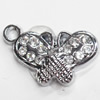 Zinc Alloy Charm/Pendant with Crystal, Butterfly, 20x13mm, Sold by PC
