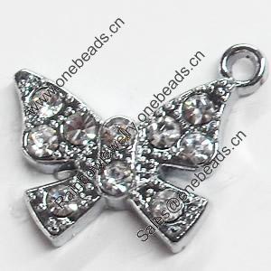 Zinc Alloy Charm/Pendant with Crystal, Butterfly, 16x13mm, Sold by PC