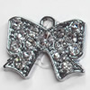 Zinc Alloy Charm/Pendant with Crystal, Bowknot, 21x17mm, Sold by PC