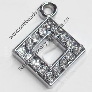 Zinc Alloy Charm/Pendant with Crystal, 16x20mm, Sold by PC