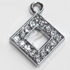Zinc Alloy Charm/Pendant with Crystal, 16x20mm, Sold by PC