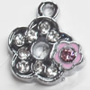 Zinc Alloy Charm/Pendant with Crystal, Flower, 14x15mm, Sold by PC