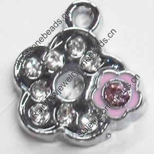 Zinc Alloy Charm/Pendant with Crystal, Flower, 14x15mm, Sold by PC