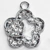 Zinc Alloy Charm/Pendant with Crystal, Flower, 18x22mm, Sold by PC