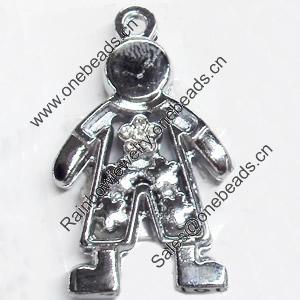 Zinc Alloy Charm/Pendant with Crystal, 17x28mm, Sold by PC
