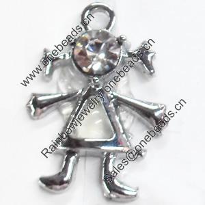 Zinc Alloy Charm/Pendant with Crystal, 15x21mm, Sold by PC