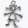 Zinc Alloy Charm/Pendant with Crystal, 15x21mm, Sold by PC