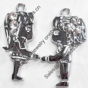 Zinc Alloy Charm/Pendant with Crystal, 13x28mm, Sold by Pair