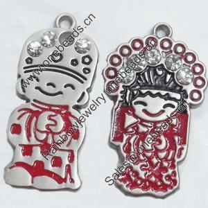 Zinc Alloy Charm/Pendant with Crystal, 12x30mm,16x28mm Sold by Pair