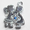 Zinc Alloy Charm/Pendant with Crystal, 12x16mm, Sold by PC