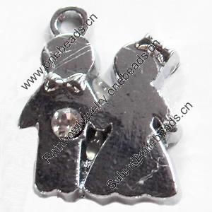 Zinc Alloy Charm/Pendant with Crystal, 14x19mm, Sold by PC