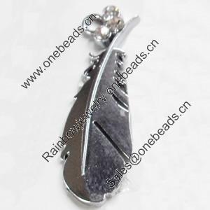 Zinc Alloy Charm/Pendant with Crystal, Leaf, 11x35mm, Sold by PC