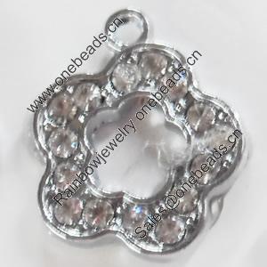 Zinc Alloy Charm/Pendant with Crystal, Flower, 15x17mm, Sold by PC