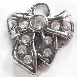 Zinc Alloy Charm/Pendant with Crystal, Bowknot, 18x23mm, Sold by PC