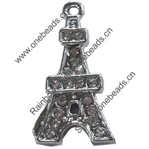Zinc Alloy Charm/Pendant with Crystal, 11x22mm, Sold by PC