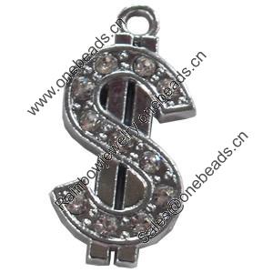 Zinc Alloy Charm/Pendant with Crystal, 12x16mm, Sold by PC