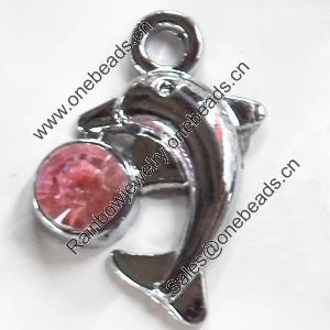 Zinc Alloy Charm/Pendant with Crystal, 15x21mm, Sold by PC