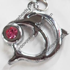 Zinc Alloy Charm/Pendant with Crystal, 25x24mm, Sold by PC