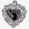 Zinc Alloy Charm/Pendant with Crystal, Heart, 20x21mm, Sold by PC