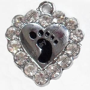 Zinc Alloy Charm/Pendant with Crystal, Heart, 20x21mm, Sold by PC