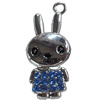 Zinc Alloy Charm/Pendant with Crystal, Rabbit, 13x31mm, Sold by PC