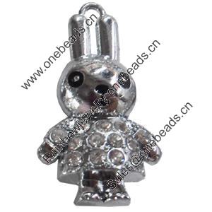 Zinc Alloy Charm/Pendant with Crystal, Rabbit, 17x32mm, Sold by PC