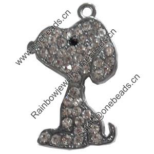 Zinc Alloy Charm/Pendant with Crystal, dog, 17x29mm, Sold by PC