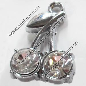 Zinc Alloy Charm/Pendant with Crystal, Cherry, 18x24mm, Sold by PC