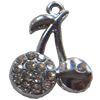 Zinc Alloy Charm/Pendant with Crystal, Cherry, 19x22mm, Sold by PC