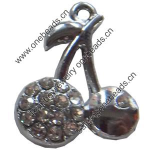 Zinc Alloy Charm/Pendant with Crystal, Cherry, 19x22mm, Sold by PC