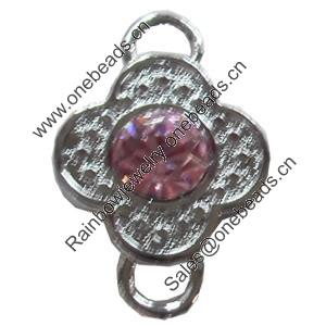 Zinc Alloy Connector with Crystal, 15x22mm, Sold by PC