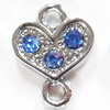 Zinc Alloy Connector with Crystal, Heart, 12x16mm, Sold by PC