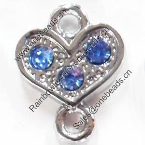 Zinc Alloy Connector with Crystal, Heart, 12x16mm, Sold by PC