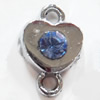 Zinc Alloy Connector with Crystal, Heart, 10x15mm, Sold by PC
