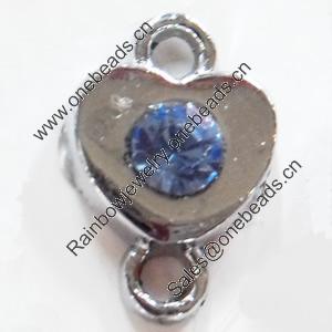 Zinc Alloy Connector with Crystal, Heart, 10x15mm, Sold by PC