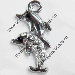 Zinc Alloy Charm/Pendant with Crystal, 12x23mm, Sold by PC