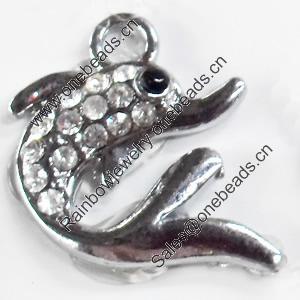 Zinc Alloy Charm/Pendant with Crystal, 17x21mm, Sold by PC