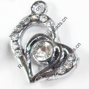 Zinc Alloy Charm/Pendant with Crystal, Heart, 18x22mm, Sold by PC