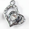 Zinc Alloy Charm/Pendant with Crystal, Heart, 18x22mm, Sold by PC