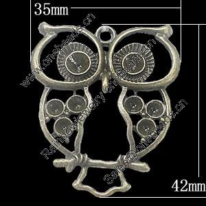 Pendant, Zinc Alloy Jewelry Findings, Owl 35x42mm, Sold by Bag