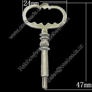 Pendant, Zinc Alloy Jewelry Findings, Key 24x47mm, Sold by Bag